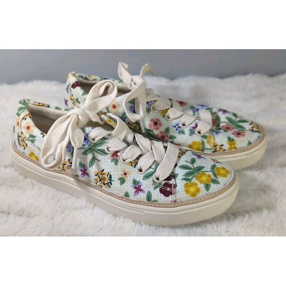 TOMS Alex Floral Lace Up  Womens Off White Sneakers Casual Shoes sz‎ 6.5